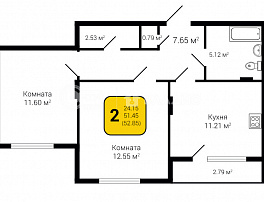 2-комнатная квартира, 52.85 м2